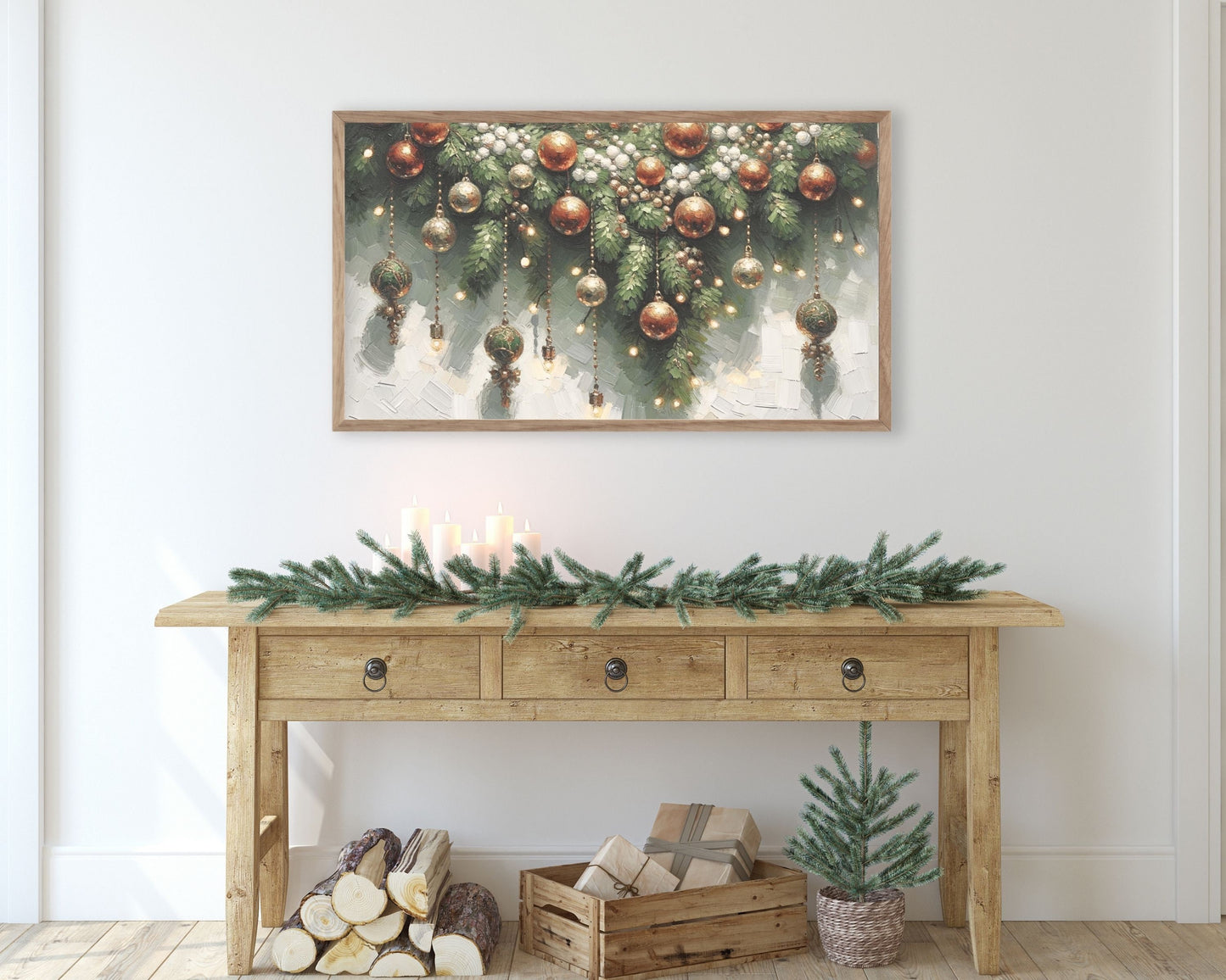 Christmas Garland And Baubles Frame TV Art