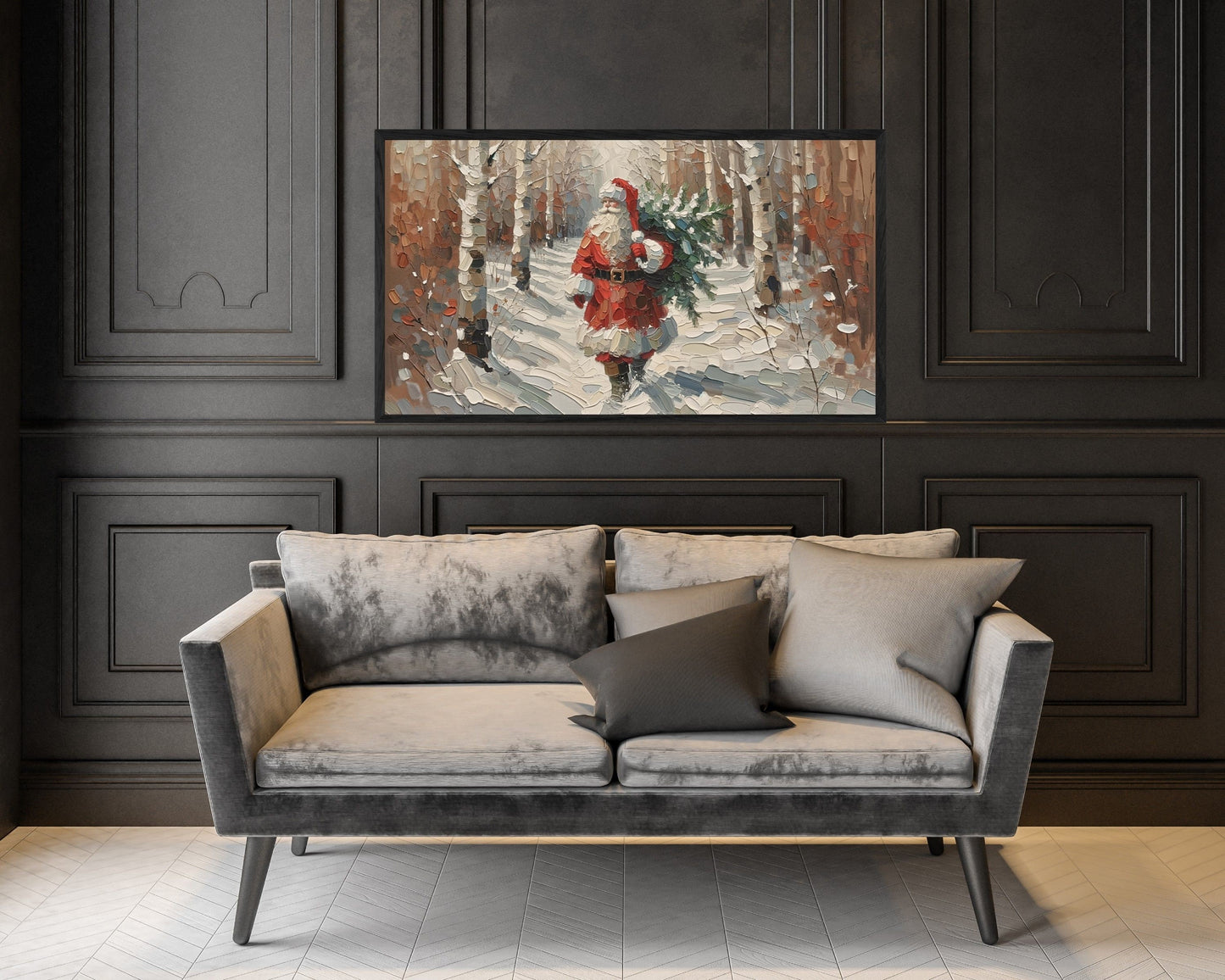 Christmas Santa Claus With Pine Tree Frame TV Art