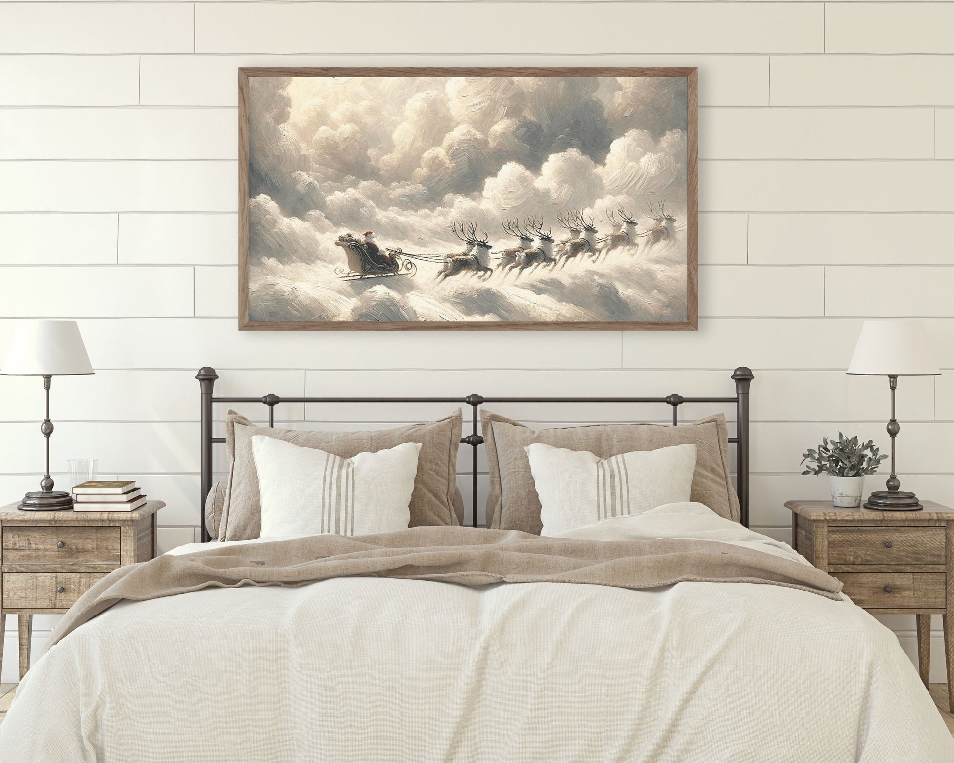 Flying Santa Sleigh And Reindeer Frame TV Art