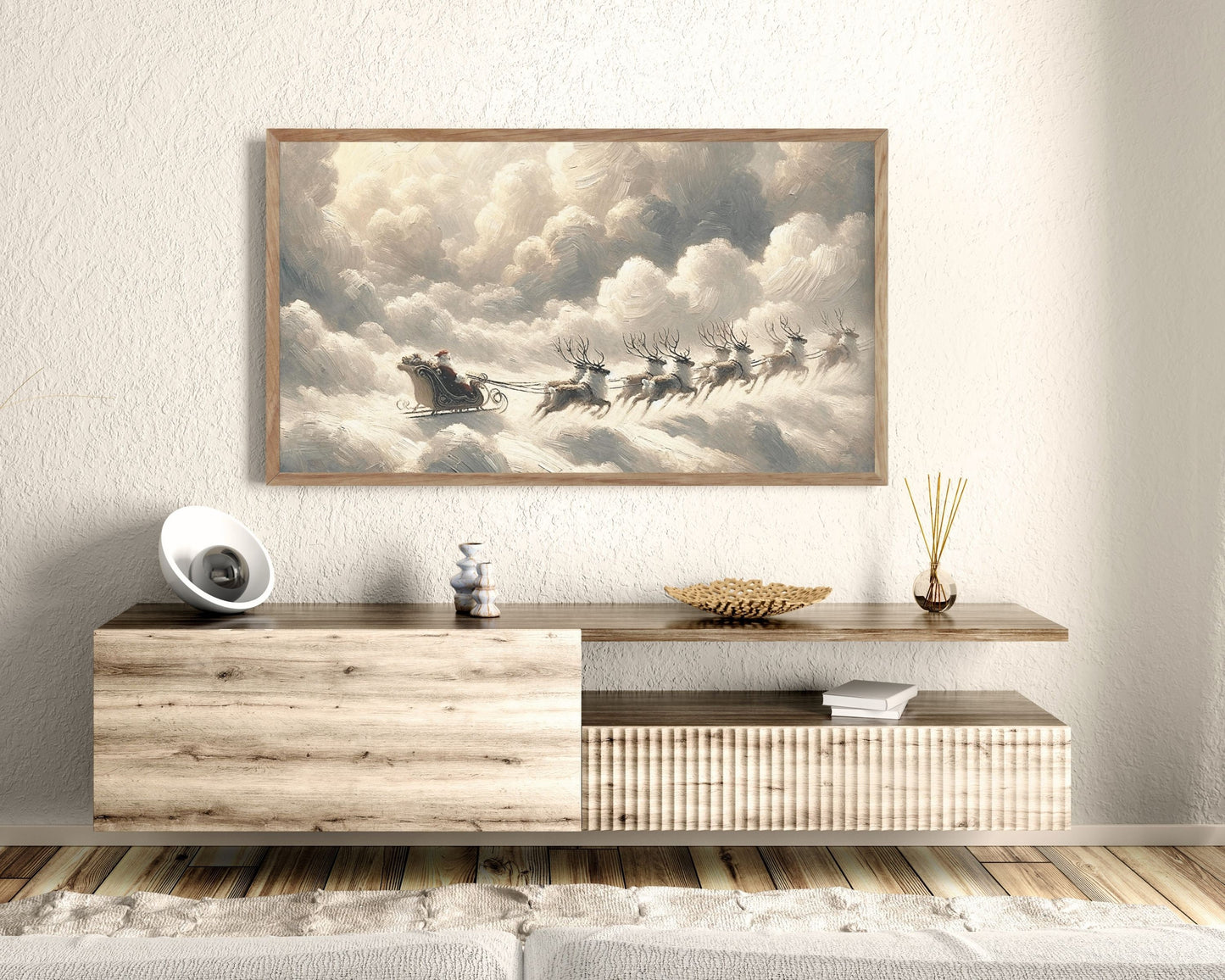 Flying Santa Sleigh And Reindeer Frame TV Art