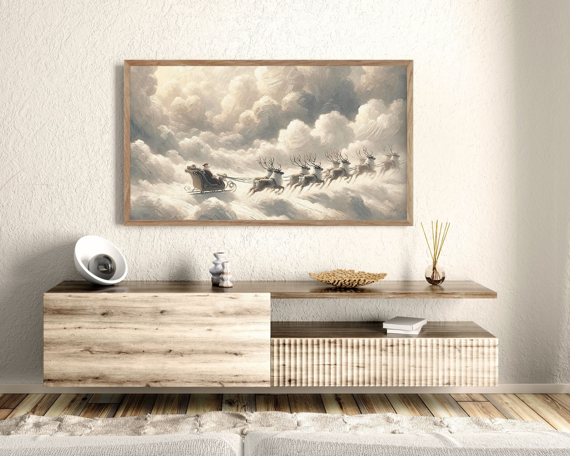 Flying Santa Sleigh And Reindeer Frame TV Art