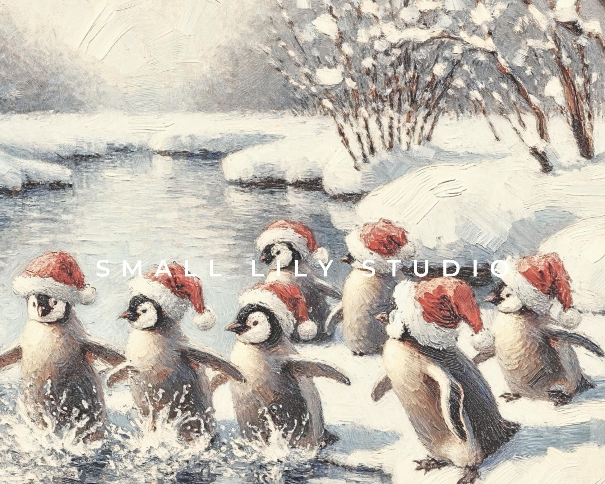 Penguins In Santa Hats Frame TV Art