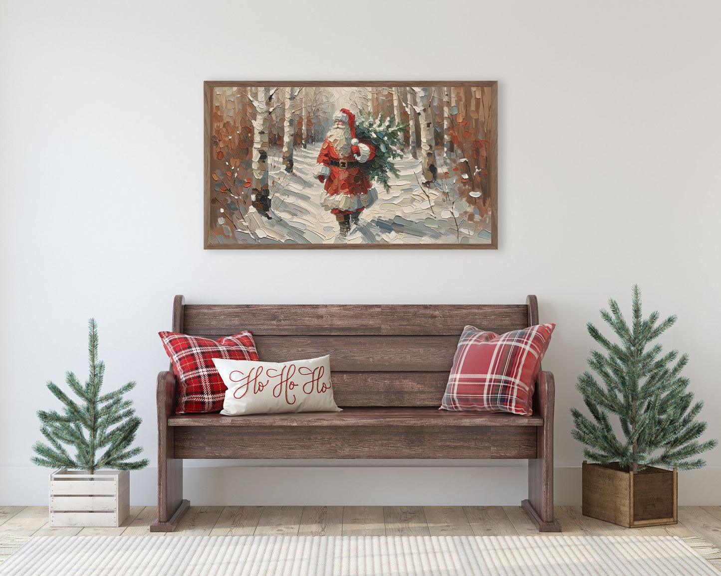 Christmas Santa Claus With Pine Tree Frame TV Art