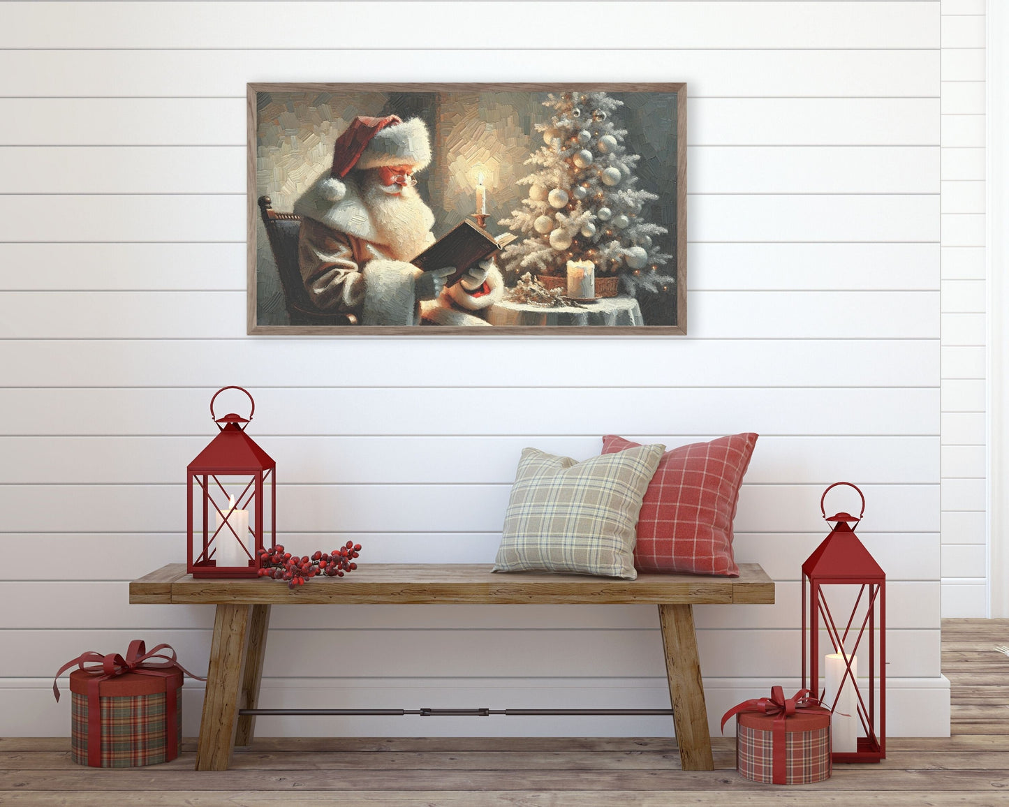 Santa Reading by Christmas Tree Frame TV Art