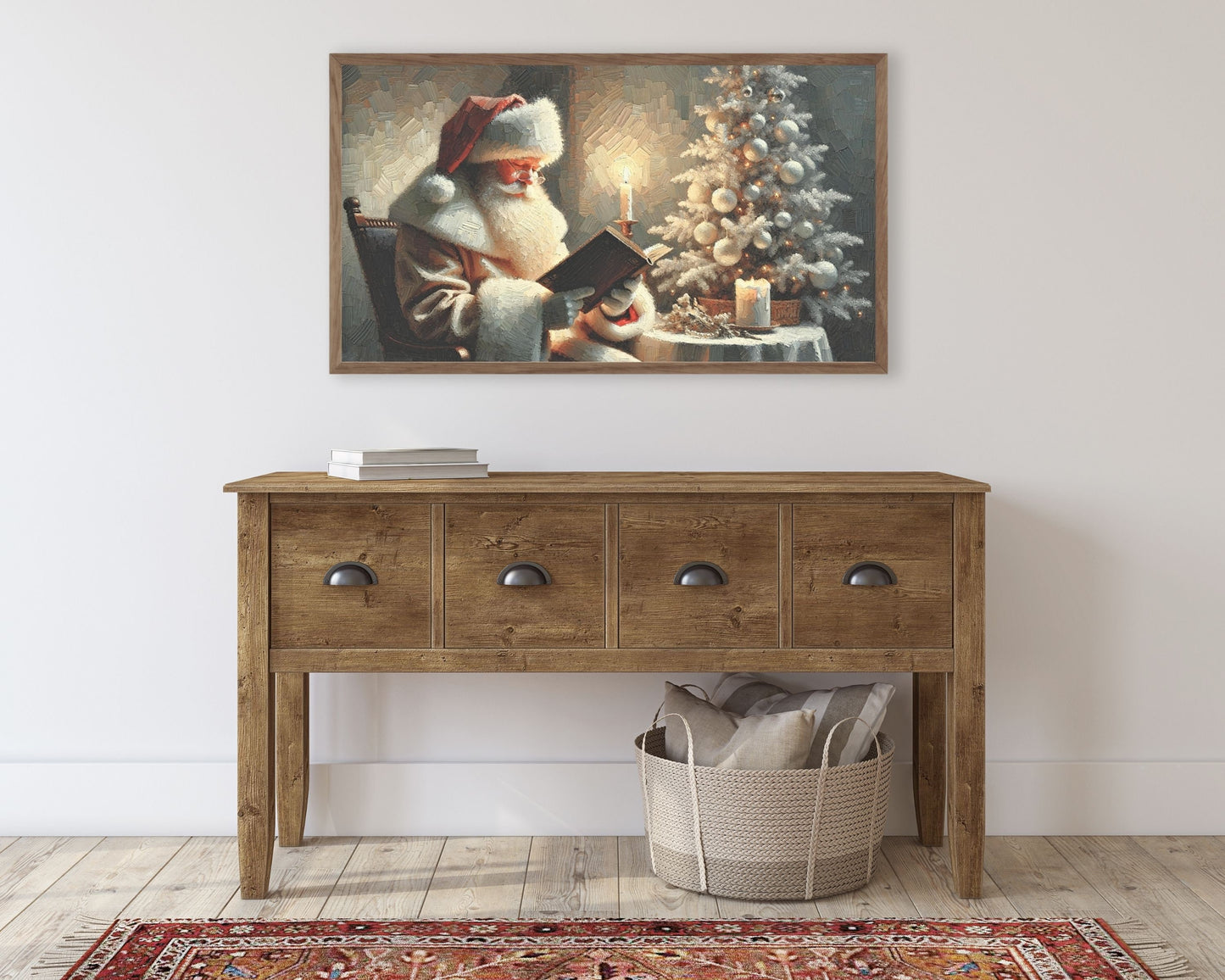 Santa Reading by Christmas Tree Frame TV Art