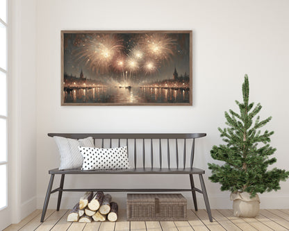 Gold Fireworks Vintage Painting Style Frame TV Art