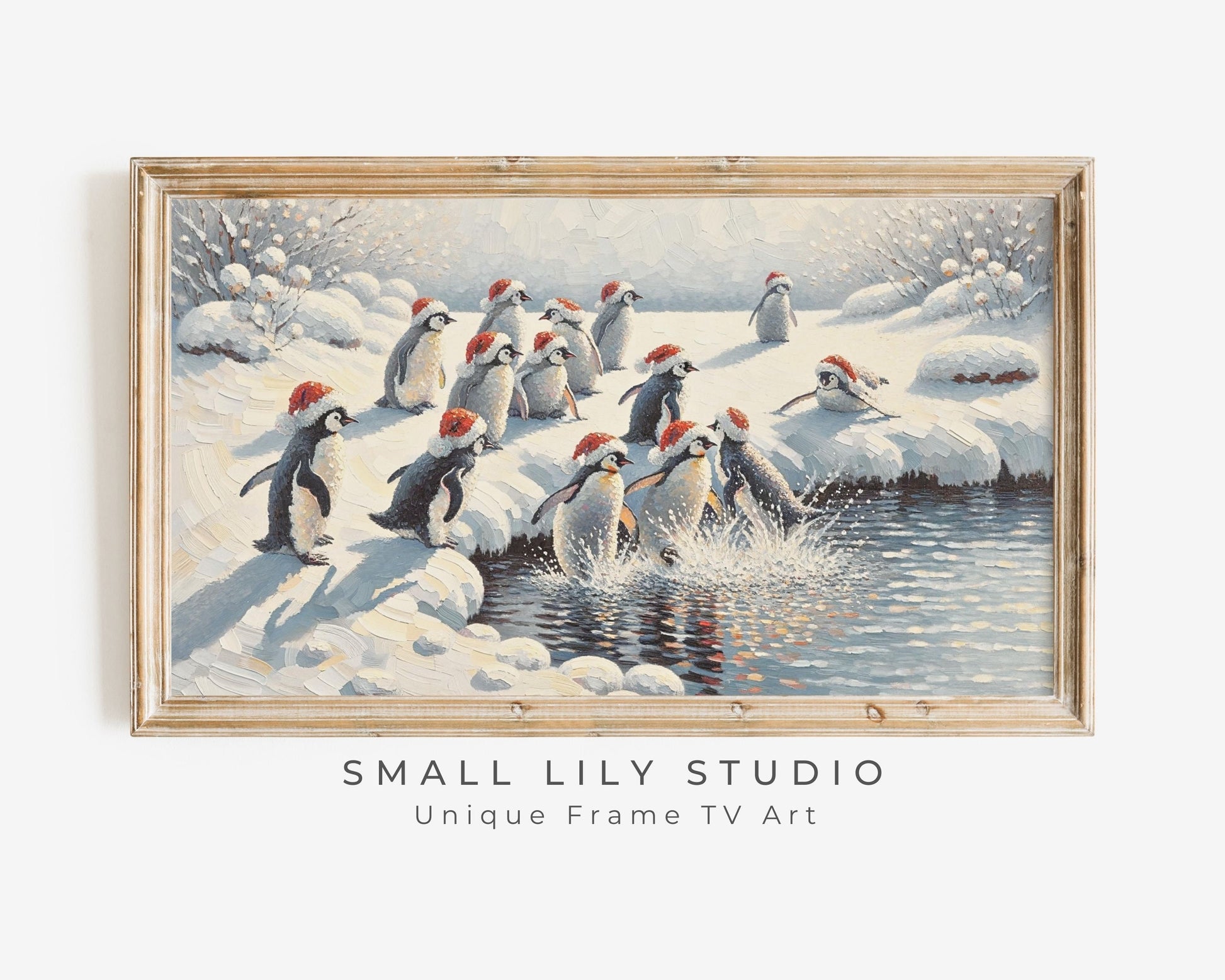 Christmas Penguins In Santa Hats Frame TV Art