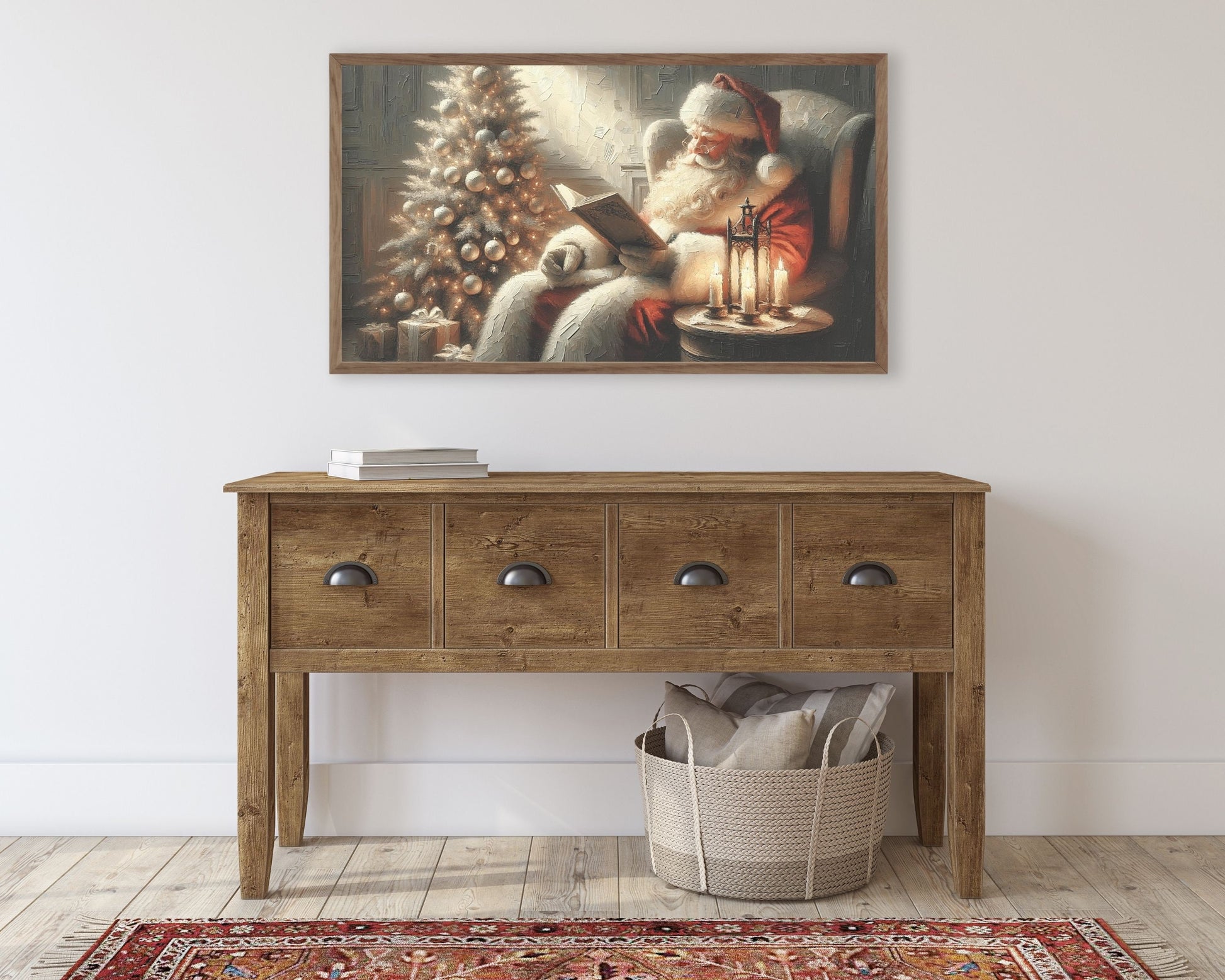 Santa Reading By Christmas Tree Frame TV Art