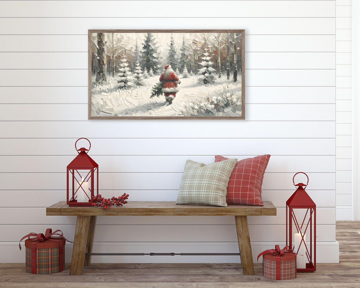 Santa Claus with Pine Tree Christmas Frame TV Art