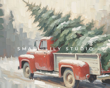 Christmas Red Truck With Pine Tree Frame TV Art