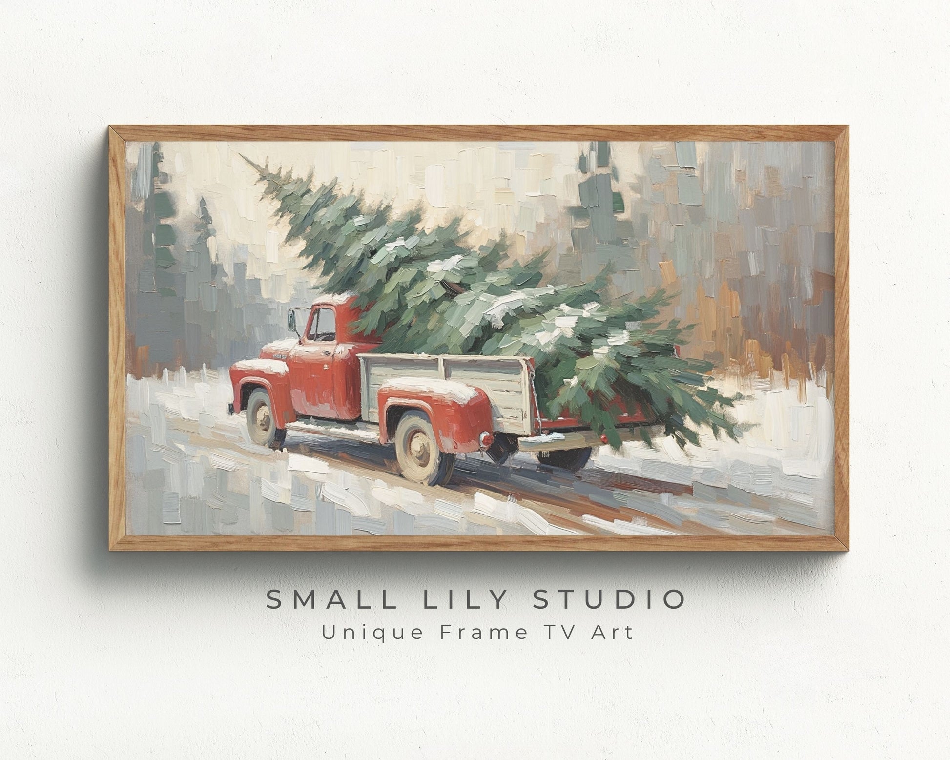 Christmas Red Truck With Pine Tree Frame TV Art