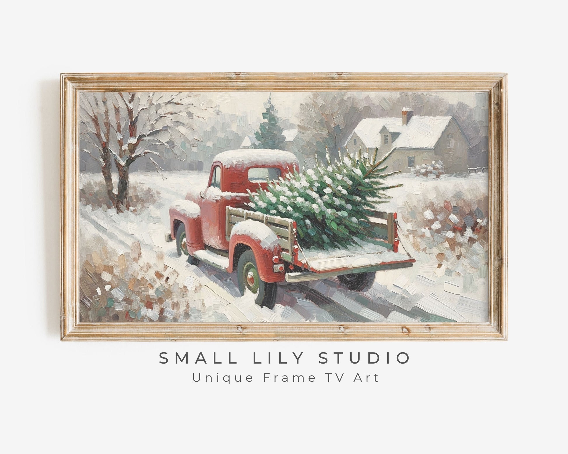 Christmas Red Truck With Pine Tree Frame TV Art