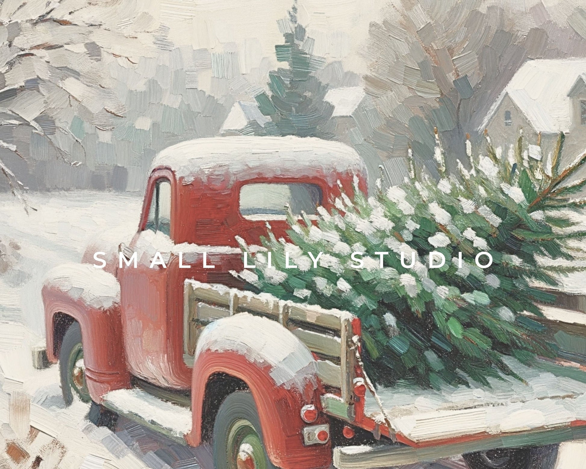 Christmas Red Truck With Pine Tree Frame TV Art