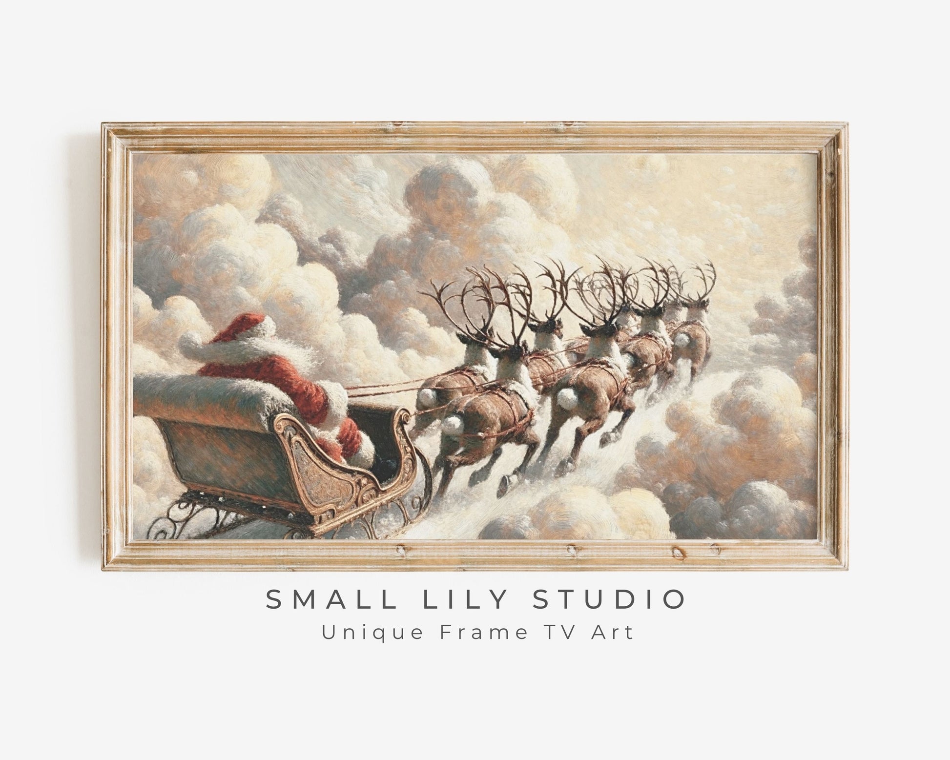 Santa and Reindeer Flying Sleigh Frame TV Art