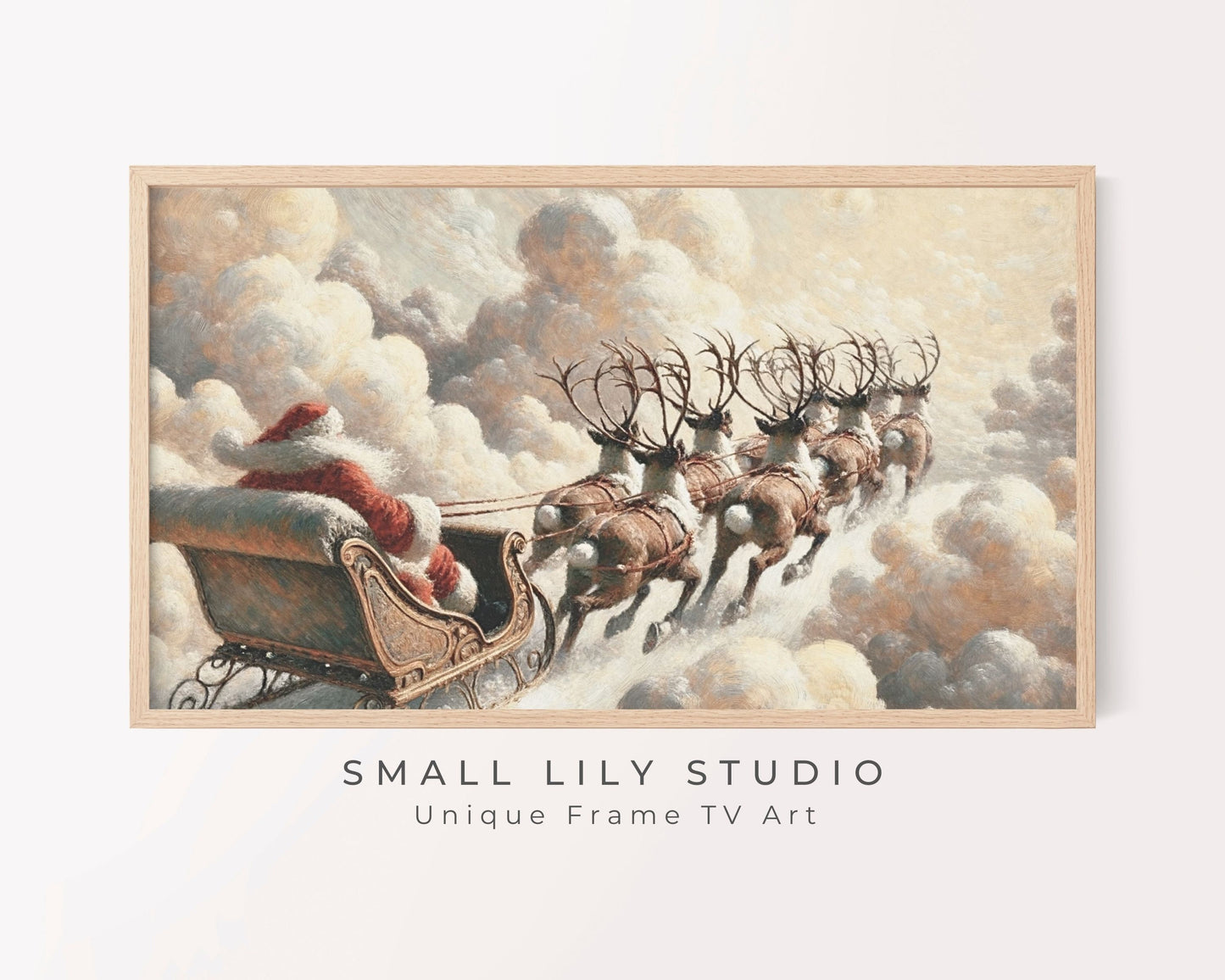 Santa and Reindeer Flying Sleigh Frame TV Art