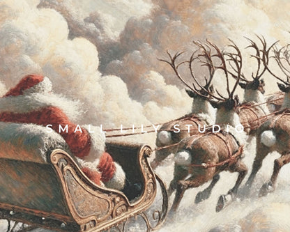 Santa and Reindeer Flying Sleigh Frame TV Art