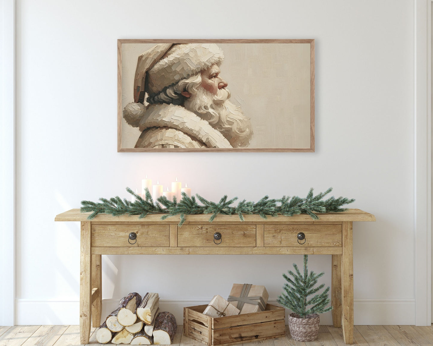 Neutral Santa Portrait Frame TV Art