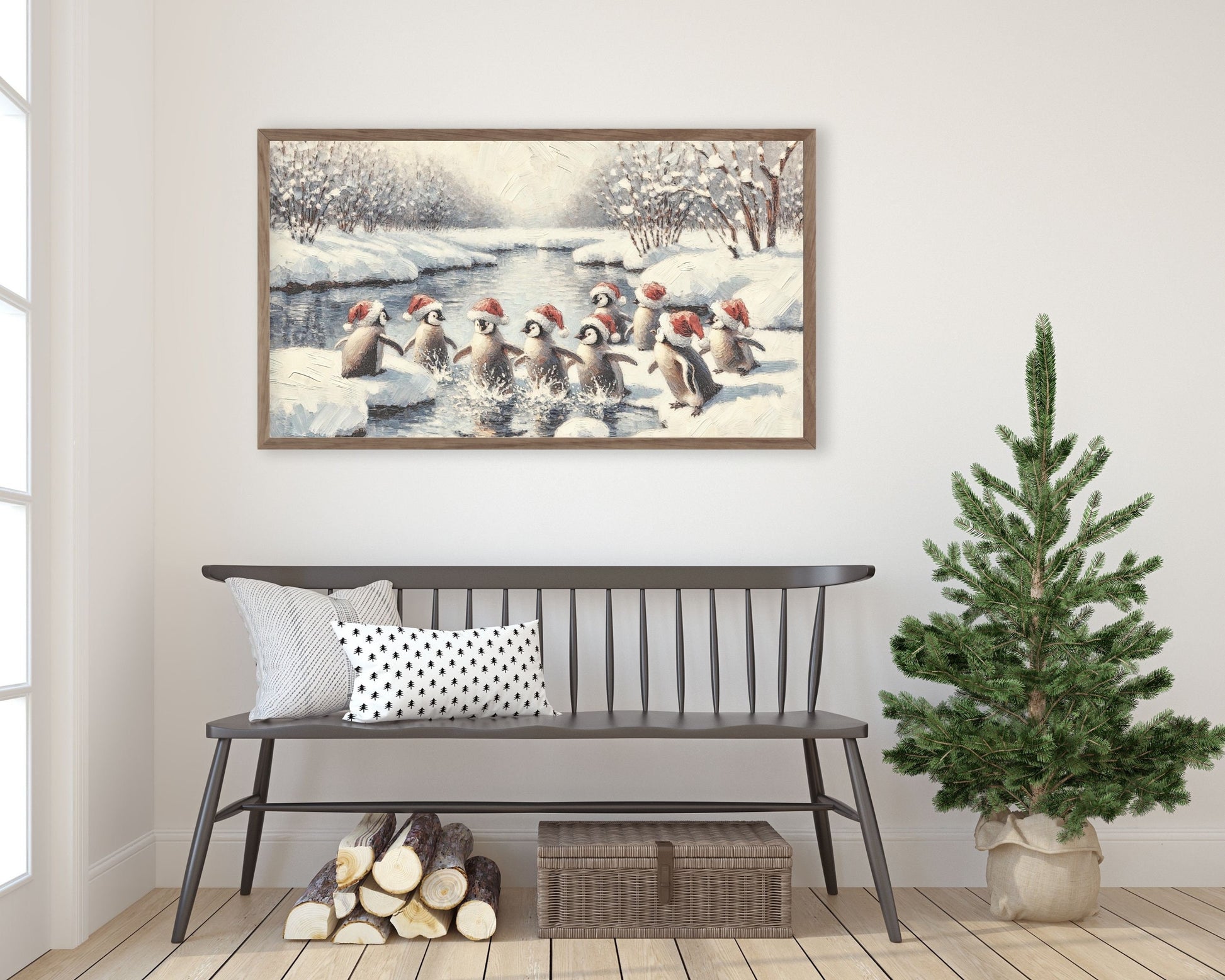 Penguins In Santa Hats Frame TV Art