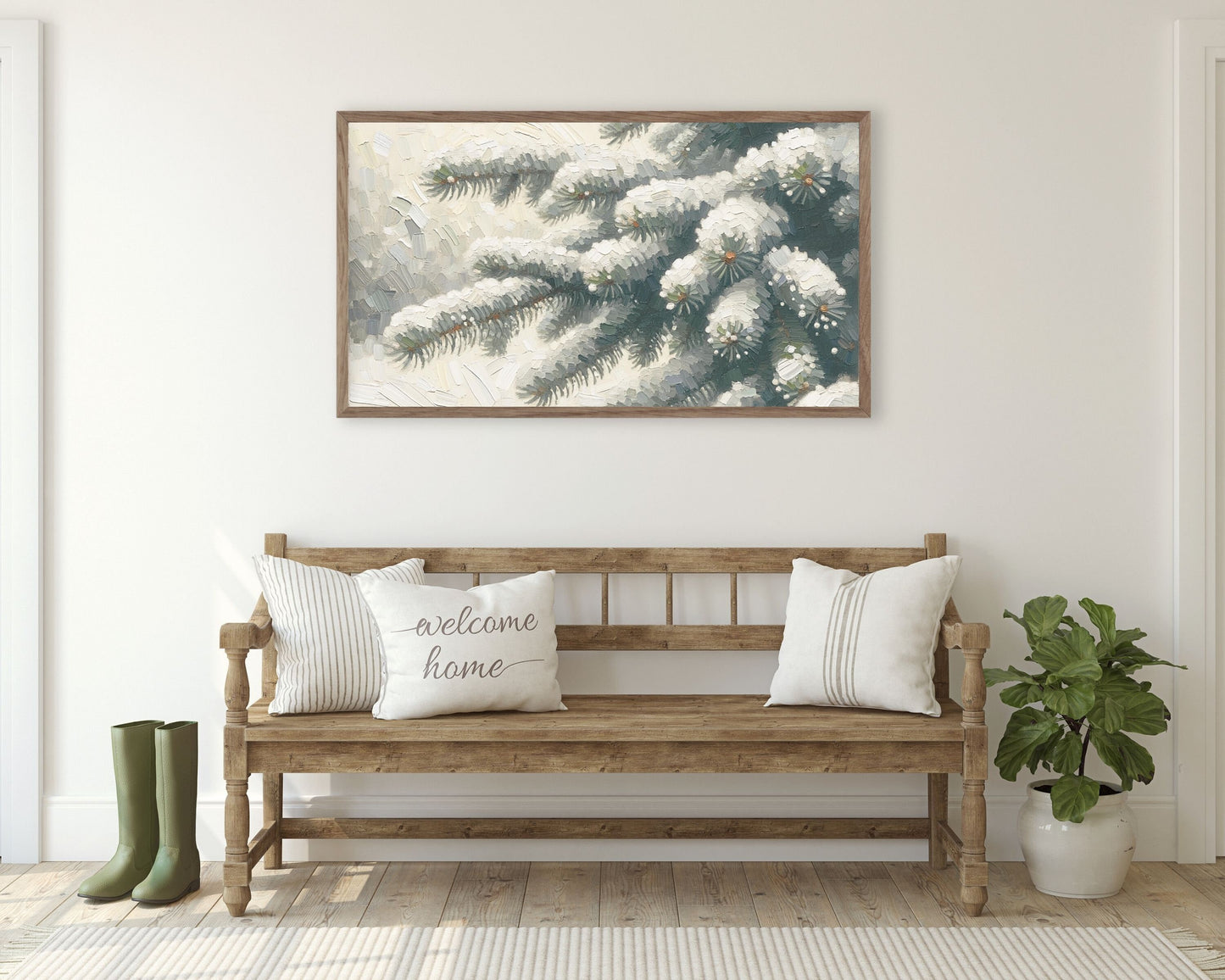 Pine Tree Branch in Snow Winter Frame TV Art