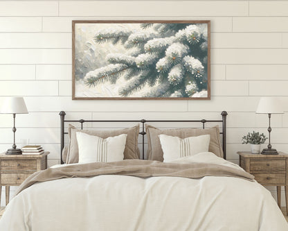 Pine Tree Branch in Snow Winter Frame TV Art