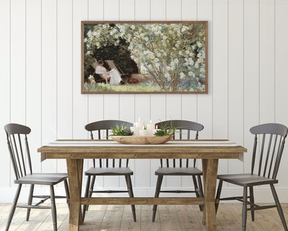 Spring Woman Reading In Rose Garden Frame TV Art