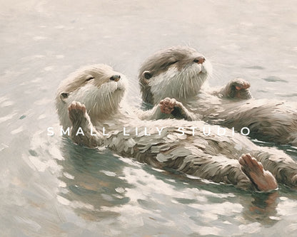 Otters Holding Hands Frame TV Art