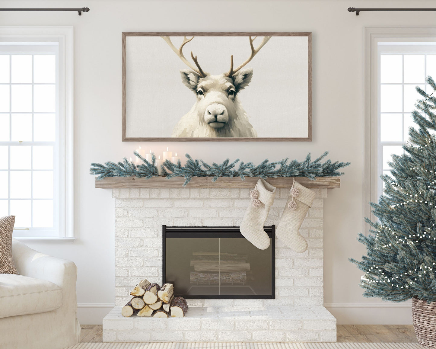 Christmas Reindeer Portrait Frame TV Art