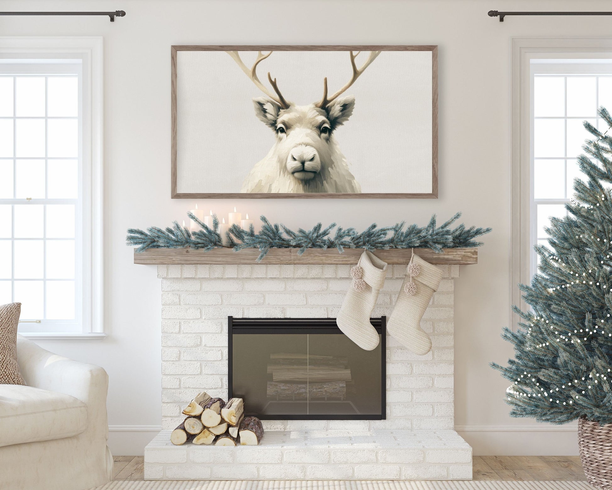 Christmas Reindeer Portrait Frame TV Art