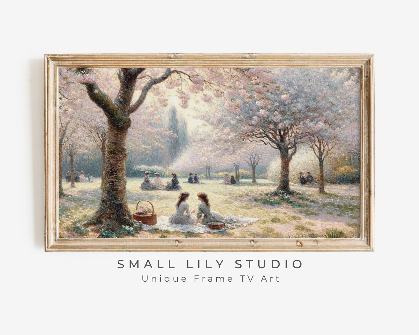 Picnic in Park with Spring Blossoms Frame TV Art