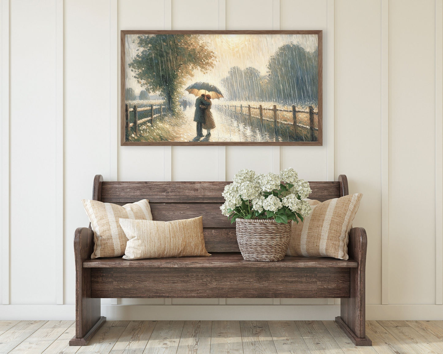 Romantic Couple In Rain Under Umbrella Frame TV Art