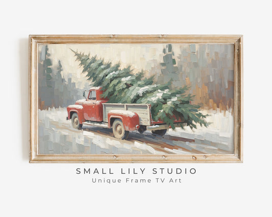 Christmas Red Truck With Pine Tree Frame TV Art