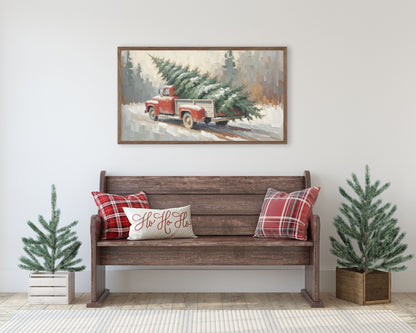 Christmas Red Truck With Pine Tree Frame TV Art