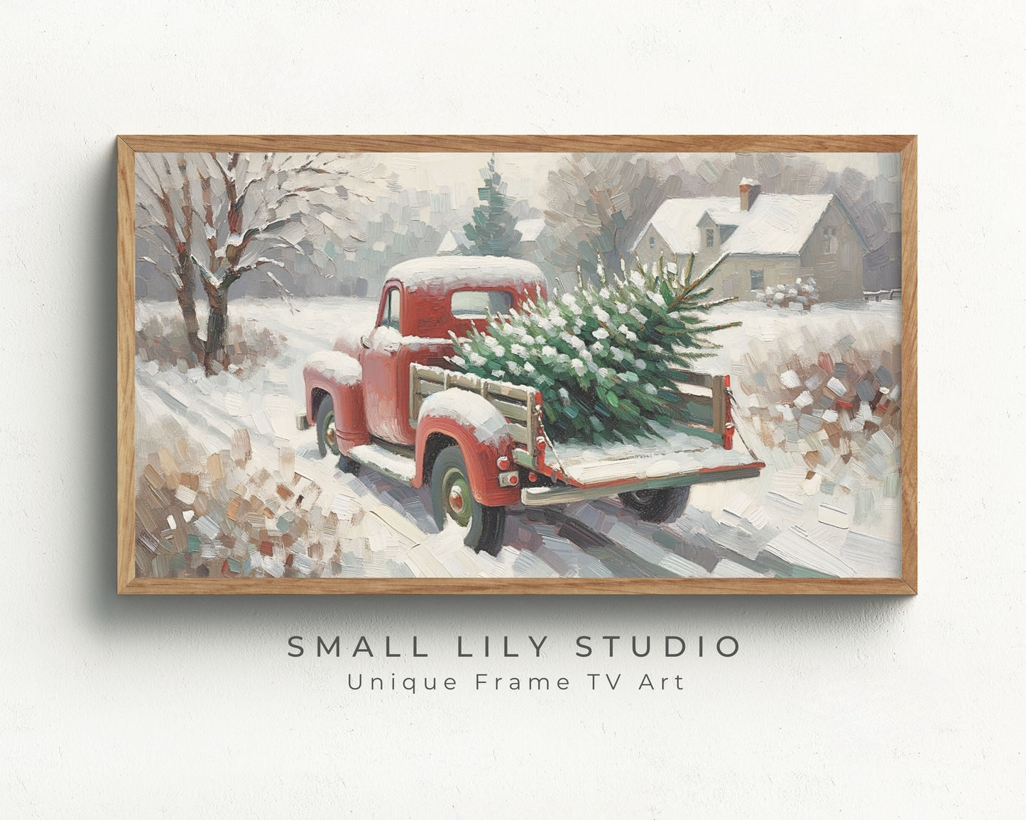 Christmas Red Truck With Pine Tree Frame TV Art