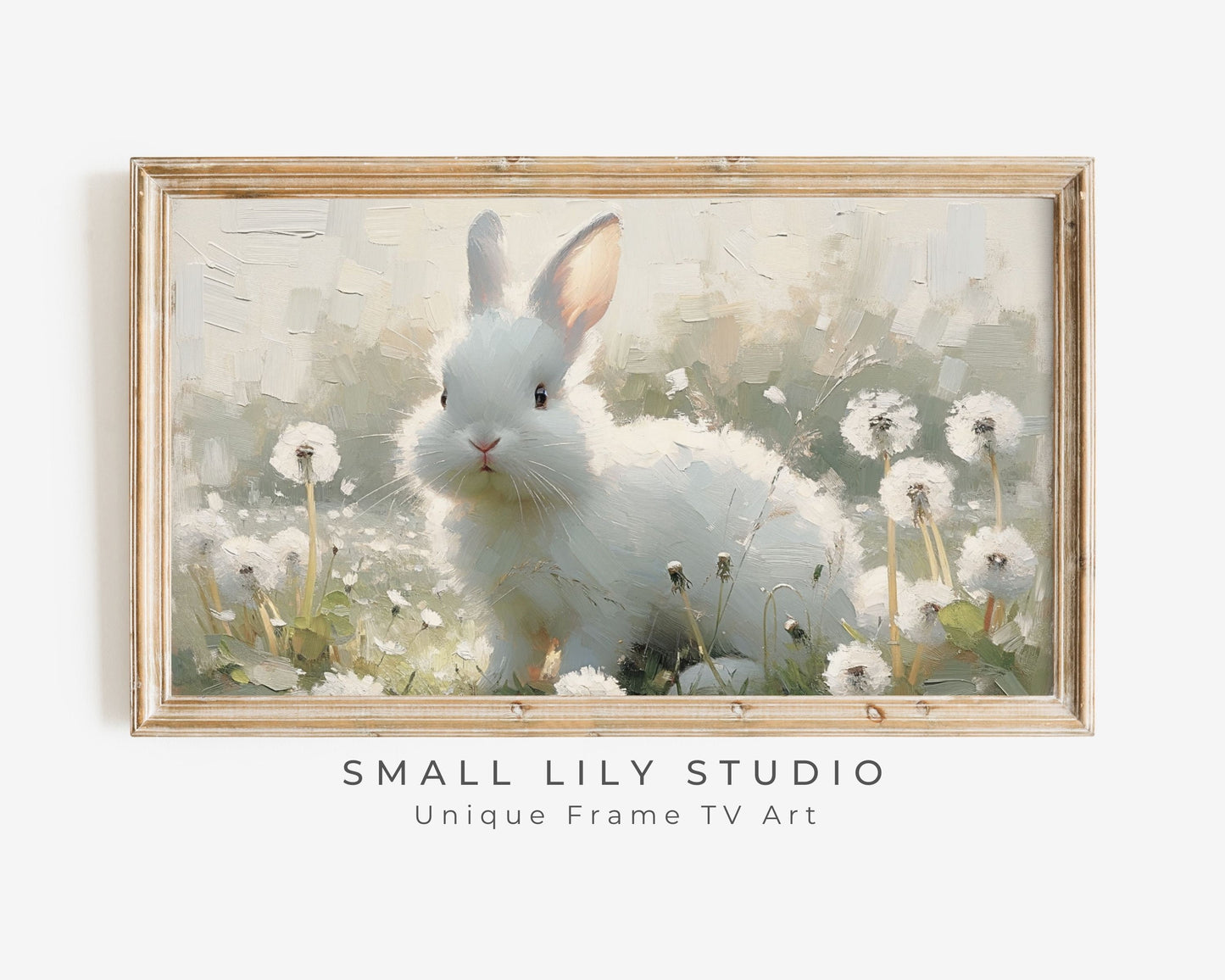 Cute White Bunny in Dandelions Frame TV Art