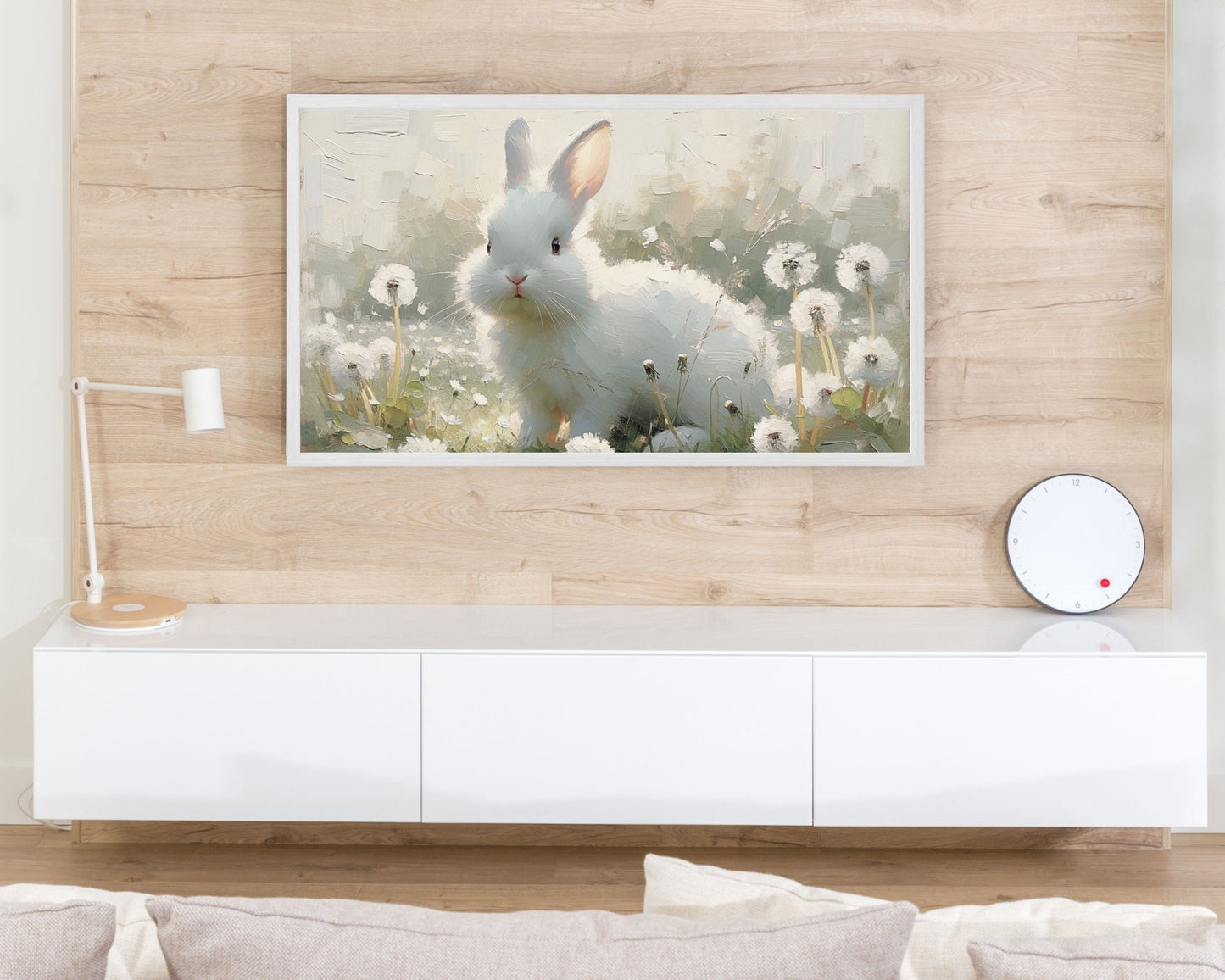 Cute White Bunny in Dandelions Frame TV Art