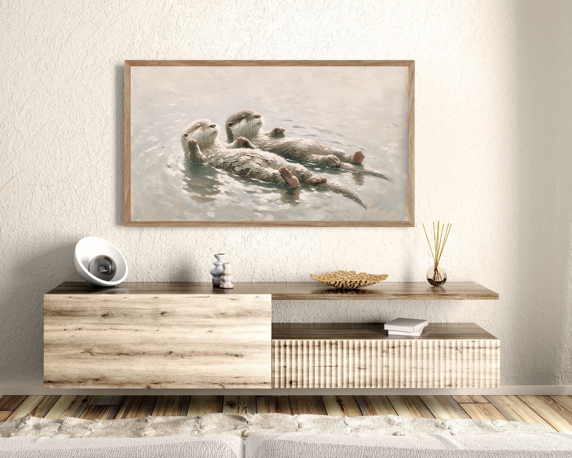 Otters Holding Hands Frame TV Art