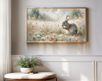 Rabbit in Flower Field Easter Frame TV Art