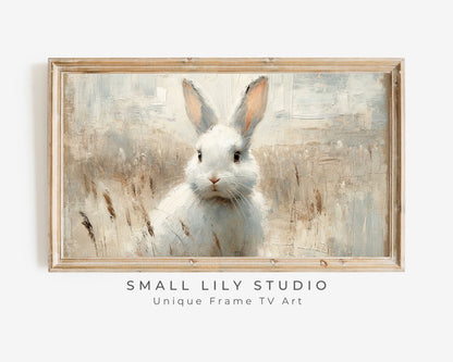 Rustic White Rabbit Frame TV Art