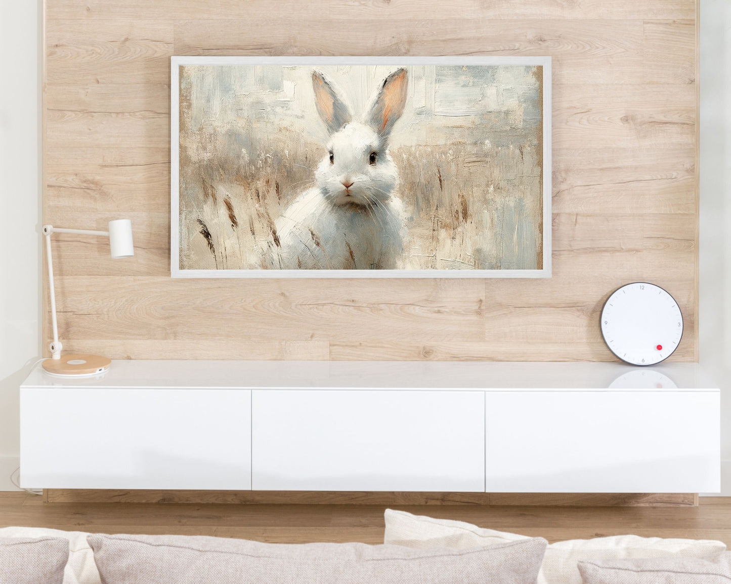 Rustic White Rabbit Frame TV Art