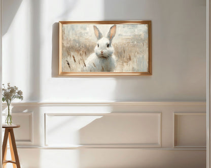 Rustic White Rabbit Frame TV Art