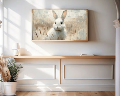 Rustic White Rabbit Frame TV Art