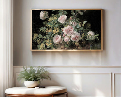 Moody Floral Pink Roses Frame TV Art