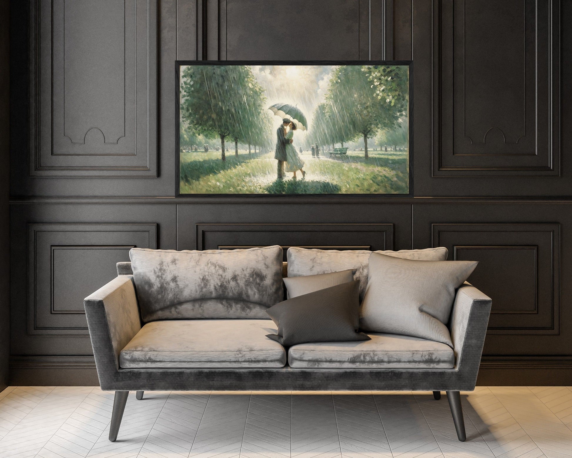 Romantic Couple In The Rain Frame TV Art