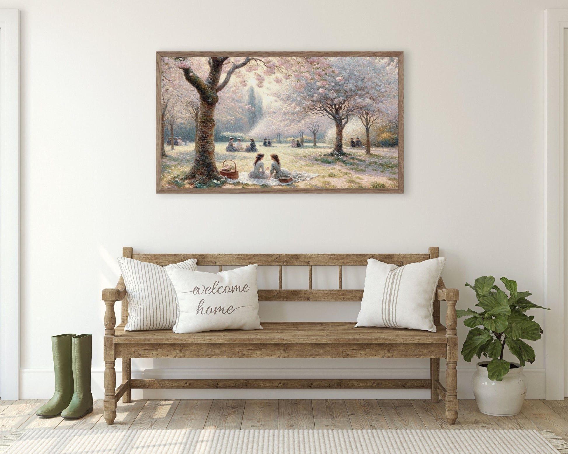 Picnic in Park with Spring Blossoms Frame TV Art