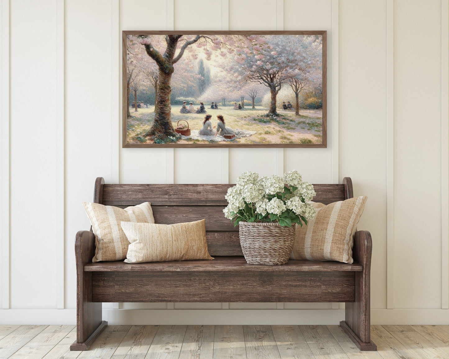 Picnic in Park with Spring Blossoms Frame TV Art