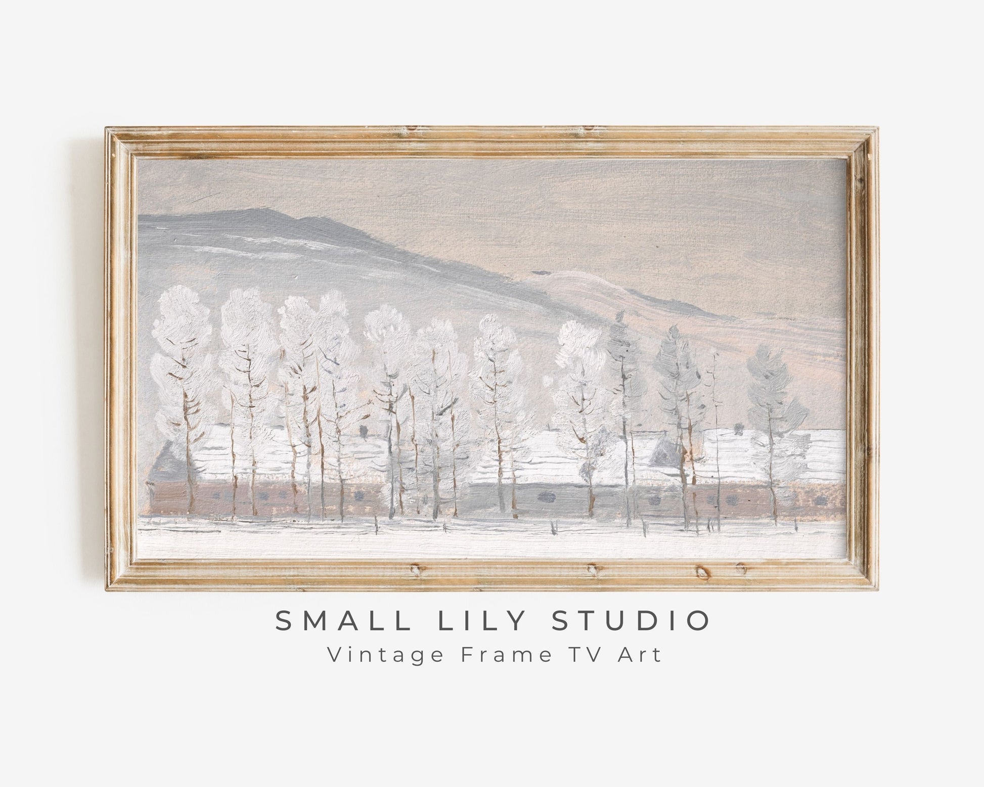 Neutral Winter Trees in Snow Frame TV Art