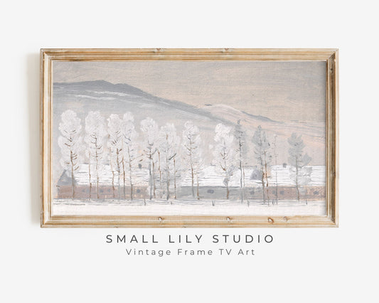 Neutral Winter Trees in Snow Frame TV Art