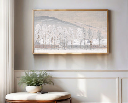 Neutral Winter Trees in Snow Frame TV Art