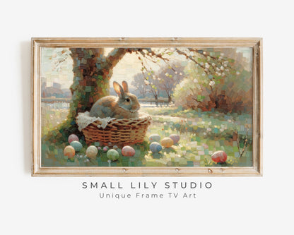 Bunny in Basket with Easter Eggs Frame TV Art