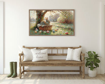Bunny in Basket with Easter Eggs Frame TV Art